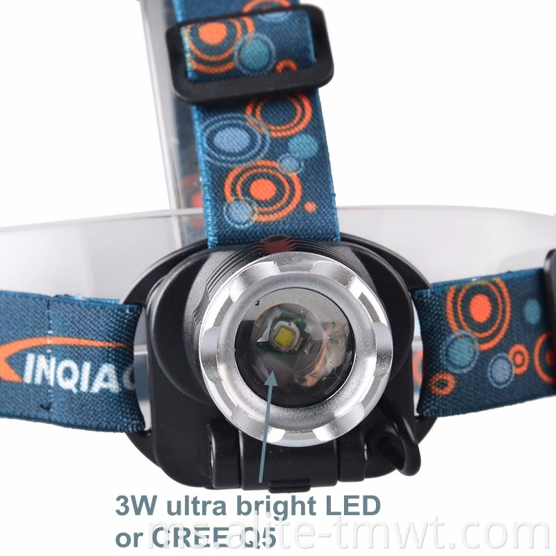 Zoom boleh dicas semula Headlamp LED Coon Head Head With Green Light